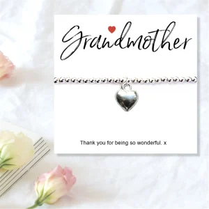 Grandmother Gift Card with Heart Charm Bracelet